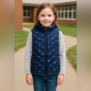 GAP Kids Girl’s Puffer Vest Navy Star Print Size Medium